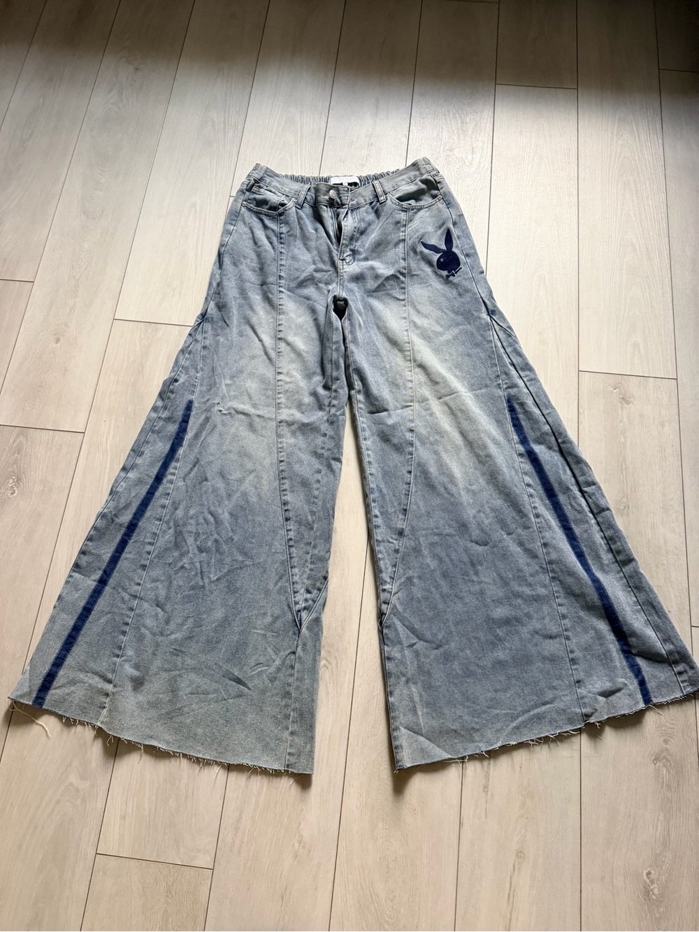 PLAYBOY Light Blue Wide Leg Denim Jeans with Navy Accents